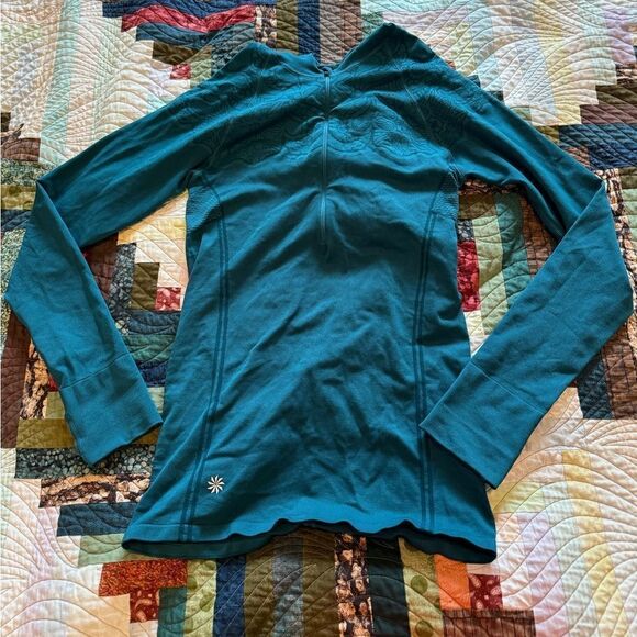 Athleta Long Sleeve Half Zip Pullover Hoodie Top Size S Geometric Detailing - Picture 1 of 6